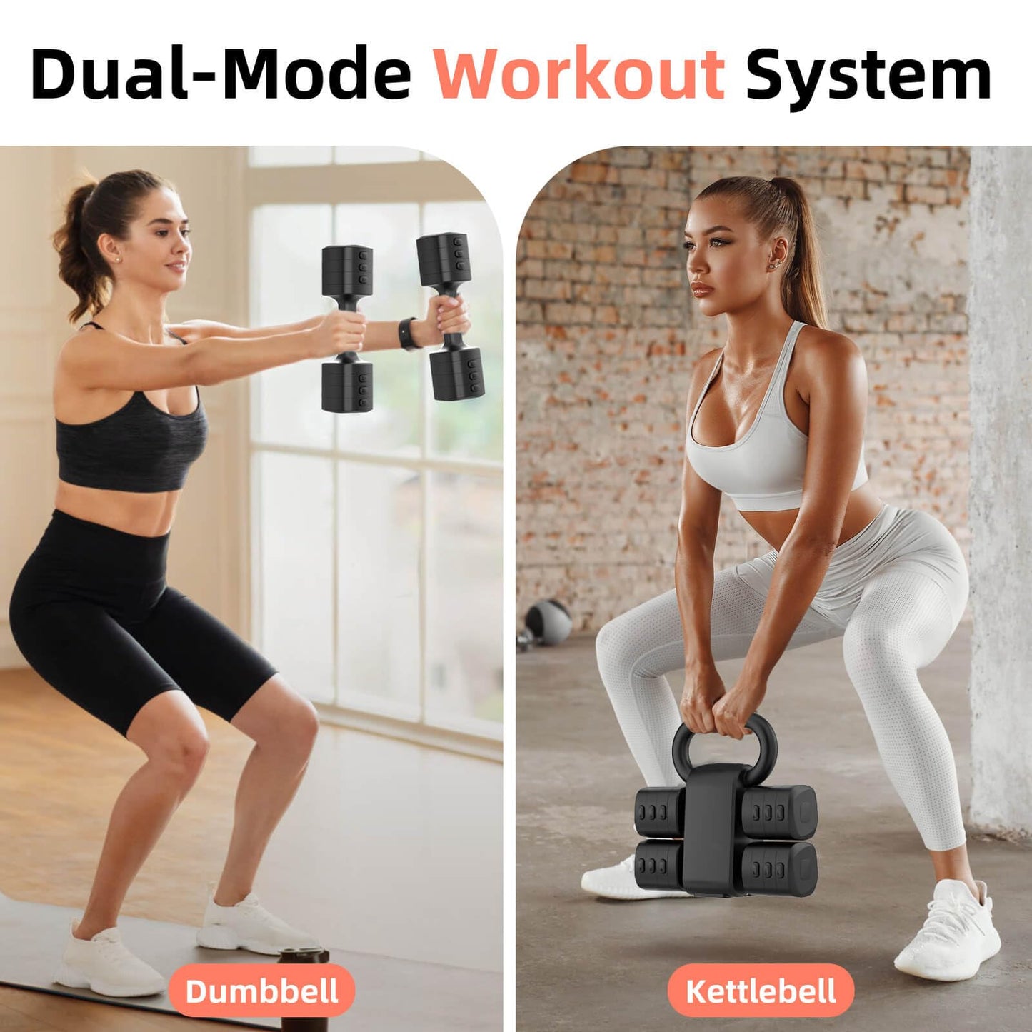 Nimsqury 2-in-1 Adjustable Dumbbell Set, Upgraded 4 Levels Hand Weights for Women Men, Each 2.2/3.3/4.4/5.5lb, Convertible Weights Dumbbells and Kettlebell Set for Home Gym Exercise & Fitness