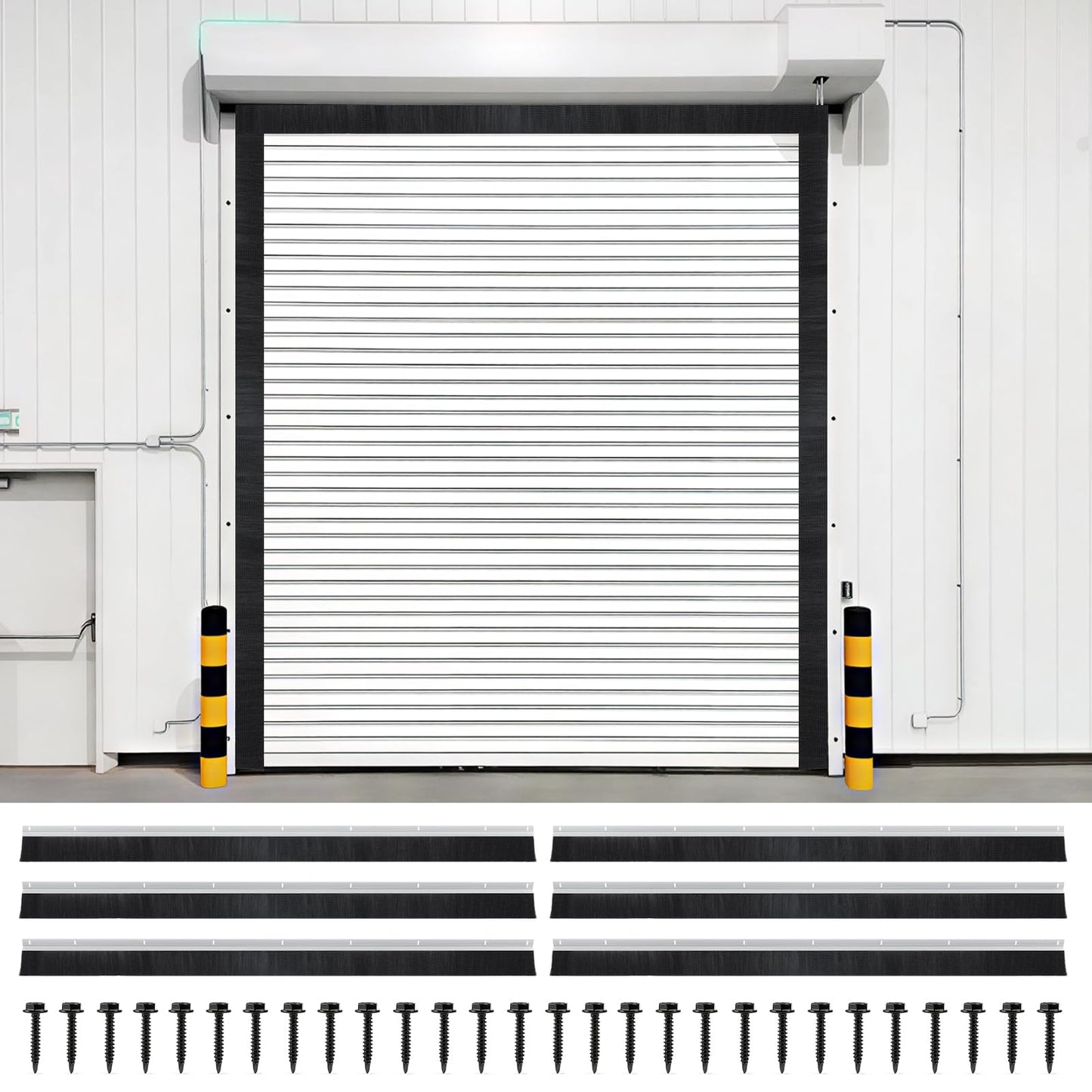 Roll up Door Brush Seal,10 x 10ft Garage Door Brush Seal Kit, 3" High-Density Nylon Brush with Aluminum Track, Easy Mounting, Complete Top and Side Seal Set for Warehouse/Commercial
