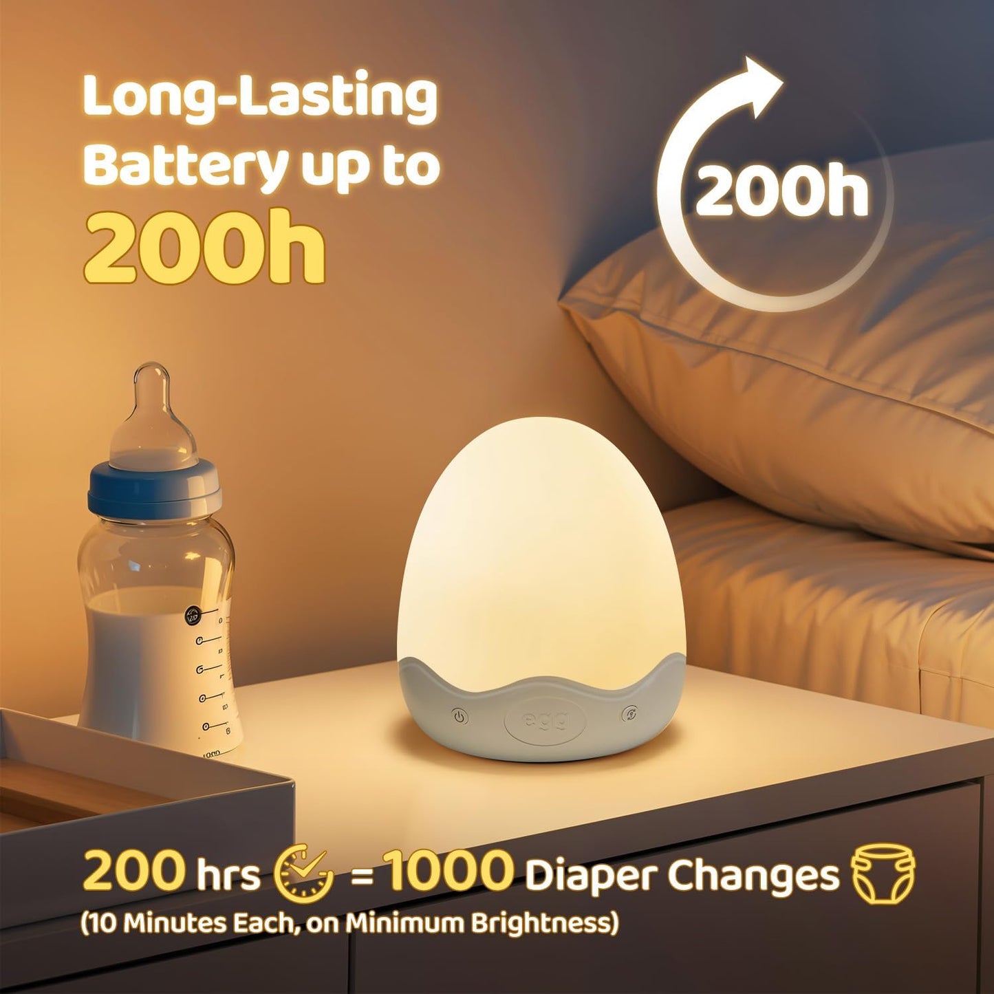 Skiennix Baby Night Light - 10 Brightness Levels & 10 Color Options | Touch & Remote Control, 3600mAh Rechargeable, Portable for Nursery & Breastfeeding