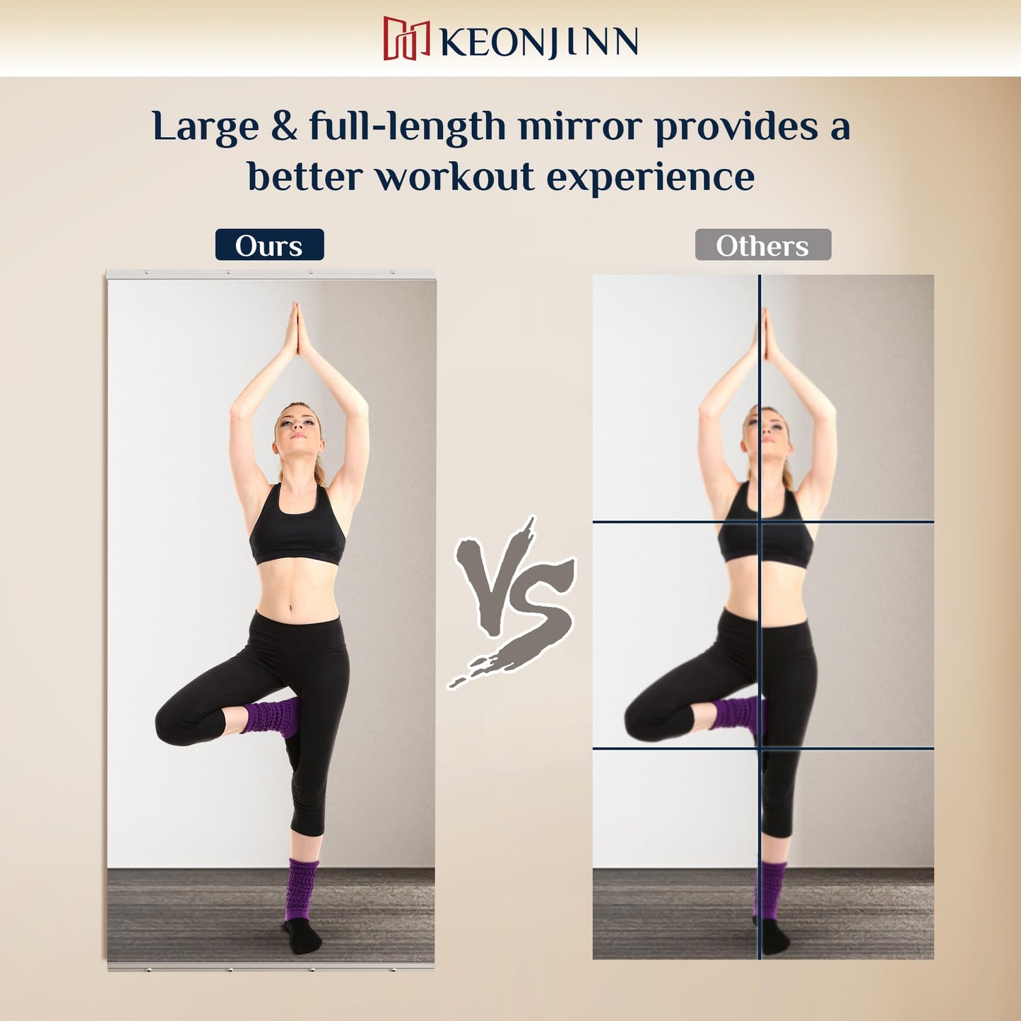 Keonjinn Home Gym Mirror, 65" x 24" - 2PCS Workout Mirrors for Home Gym, Frameless Tempered Glass, Full Body Wall Mirrors for Fitness Exercise, Yoga Room, Dance Studio, Bedroom, Garage