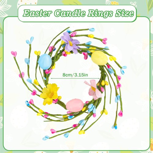 Jansun Easter Candle Rings - 4 Pcs Mini Wreaths with Pink & Blue Eggs for Table Decor | Festive Centerpieces