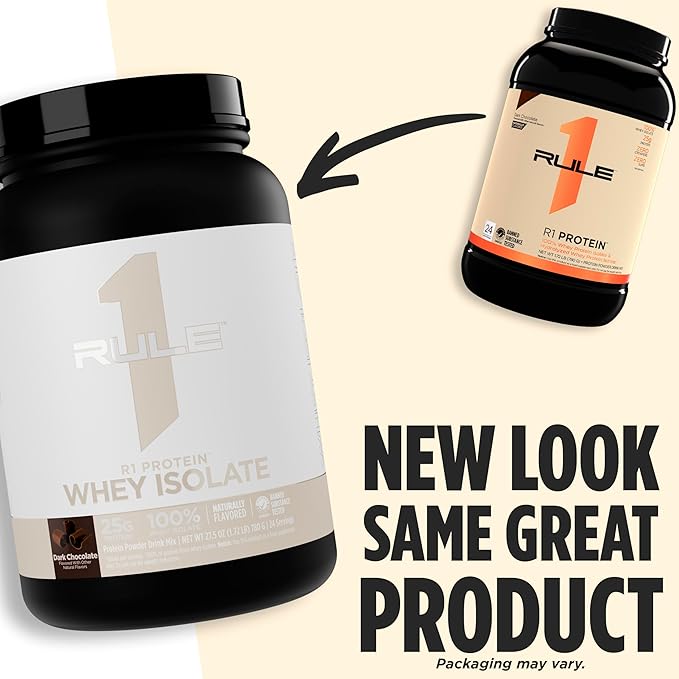 Rule 1 Naturally Flavored R1 Protein Whey Isolate - Clean Formula with 25g Protein & 6g BCAA Exclusively Isolated & Hydrolyzed Sources for Workout Recovery (1.7 Pounds*, Dark Chocolate)