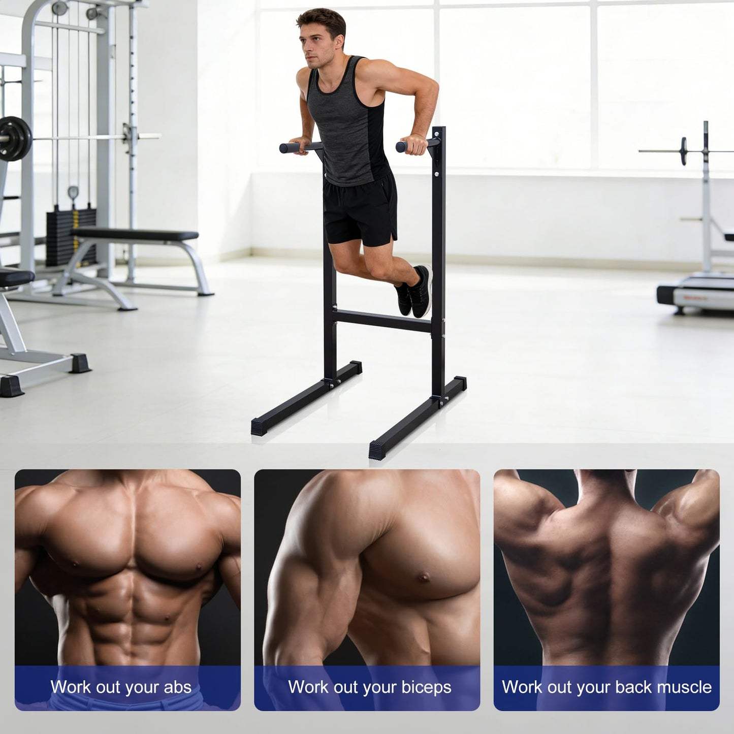 MIUDGIG Steel Frame Dip Station, Multifunctional Dip Station Workout Home Gym Fitness Equipment, Heavy Duty Dip Bar for Triceps, Push & Pull Ups, Leg Raises, 500 Pound Weight Capacity