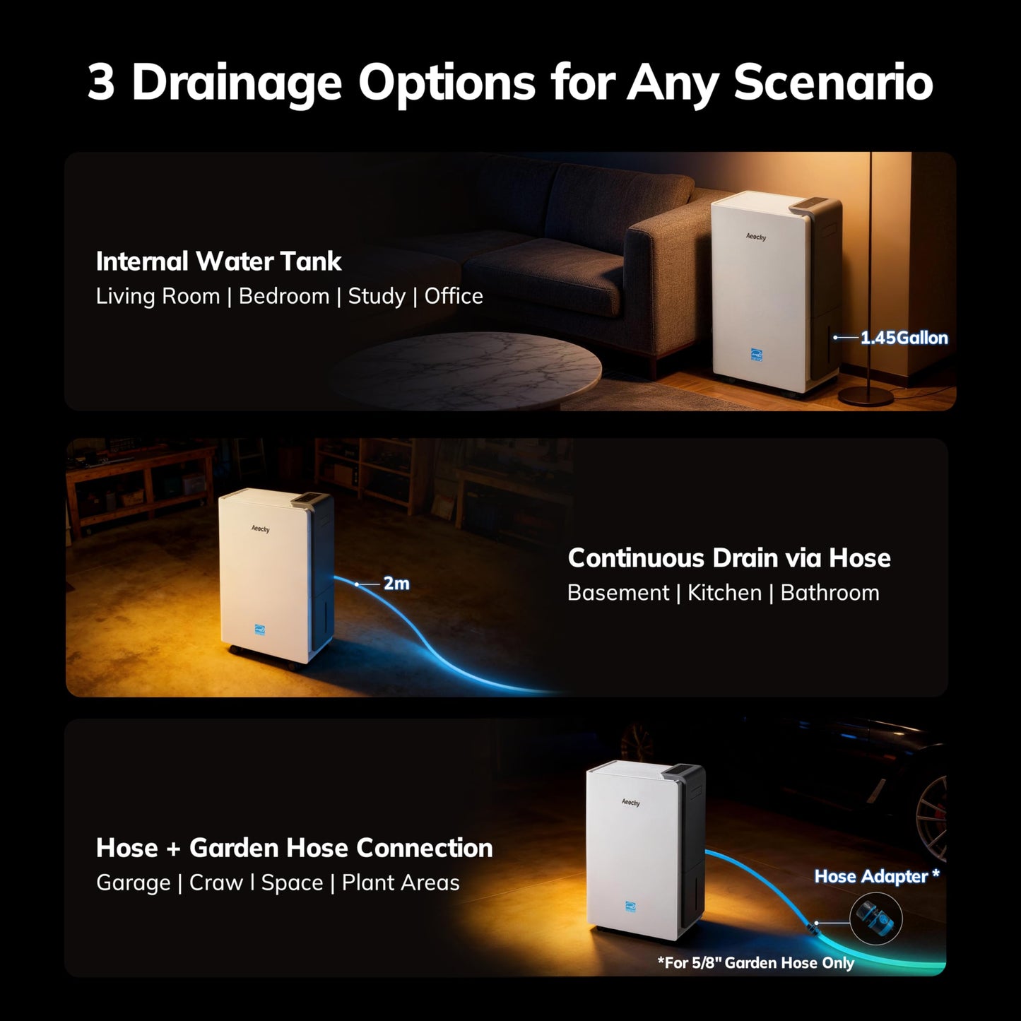 AEOCKY 4500 Sq.Ft Energy Star Most Efficient 2025 Dehumidifier, Max 80 Pint/Day Smart Compressor Dehumidifier with Drain Hose, Intelligent Humidistat,for Basement,Bedroom,Home,Bathroom