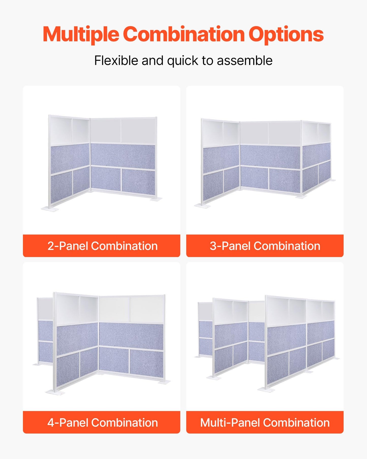 VEVOR Office Divider Privacy Partition, 1-Pack, 70" x 70" Modular Wall Room Divider, PET Workstation Cubicle Partition with Frosted Windows, Freestanding Privacy Panel Wall for Office Library