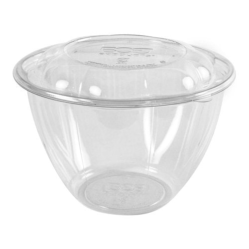 Eco-Products Compostable 48oz Clear PLA Plastic Large Salad Bowl With Lid, Case of 150, Grab 'n' Go Round Cold Takeout Food Containers, Renewable Plant-Based, Disposable, ASTM Compliant, BPI-Certified