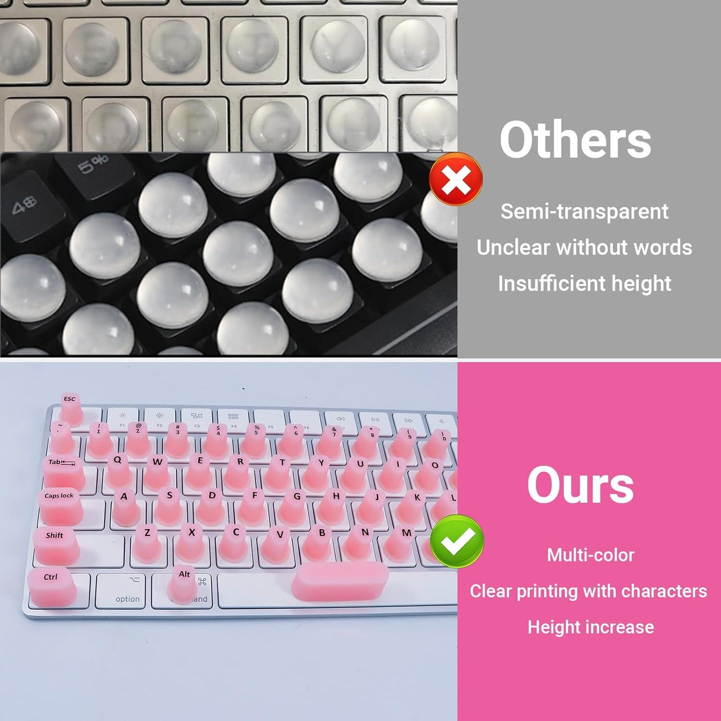 WANTHER (70 Raised Keyboard Stickers for Long Nails with Letters - Heart-Shaped Antistatic Silicone Protective Cover