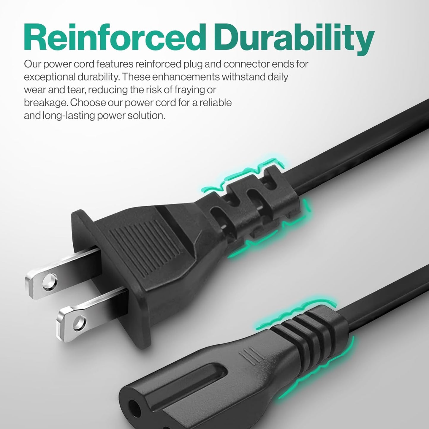LORDTRONICS 2 10ft C7P AC Prong Power Cord Electrical Replacement Power Cable Polarized Plug
