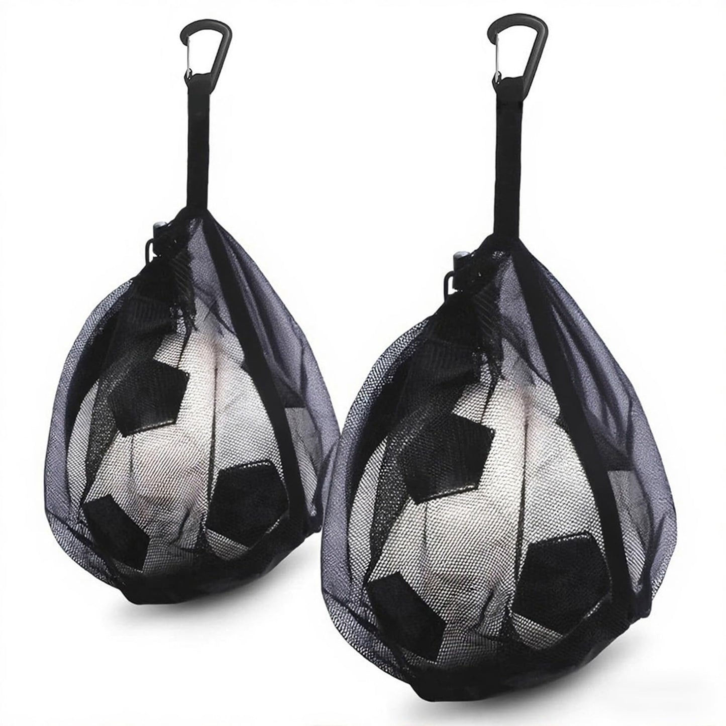 LHWINYI 2Pcs Single Mesh Ball Bag for Basketball Soccer & Volleyball, Lightweight Net Storage with Zipper Pocket for Sports, Portable Drawstring Bags with Hanging Clip for Men, Women & Athletes, Black