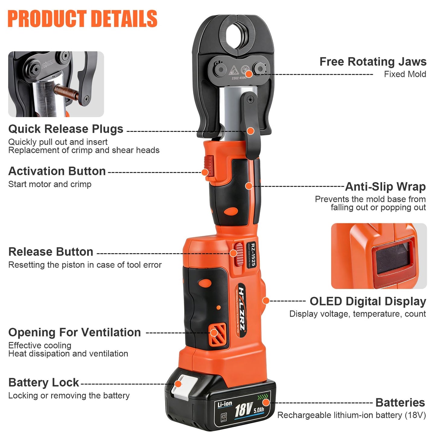 HZLZRZ Pro Press Tool with 1/2", 3/4", 1"Pro Press Copper Crimper Tool with 12-Ton Hydraulic Power, Apply US Standard Copper Pipe or Stainless Steel Tube, Suitable for Plumber