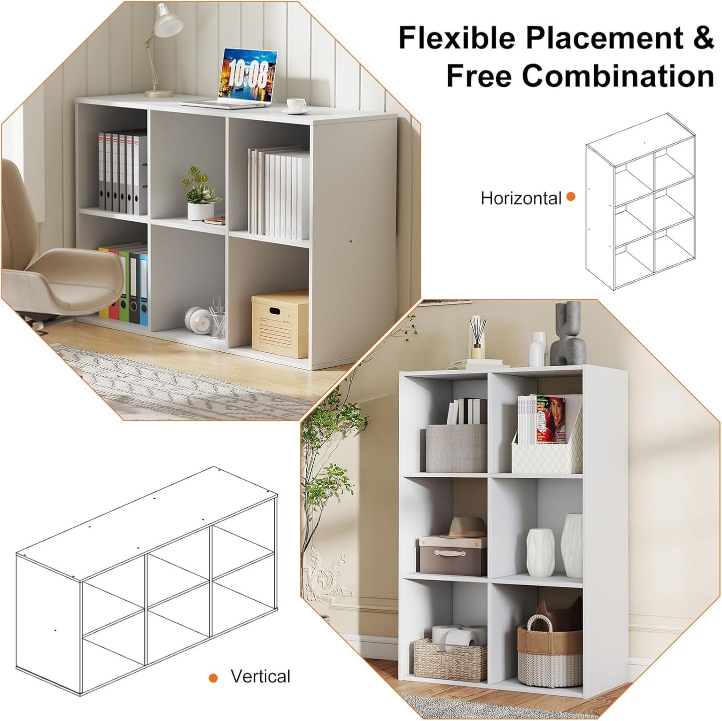 Sweetcrispy 6 Cube Storage Organizer - Versatile Open Cube Bookshelf with Removable Back Panels | White, 36" L × 11.6" W × 24" H