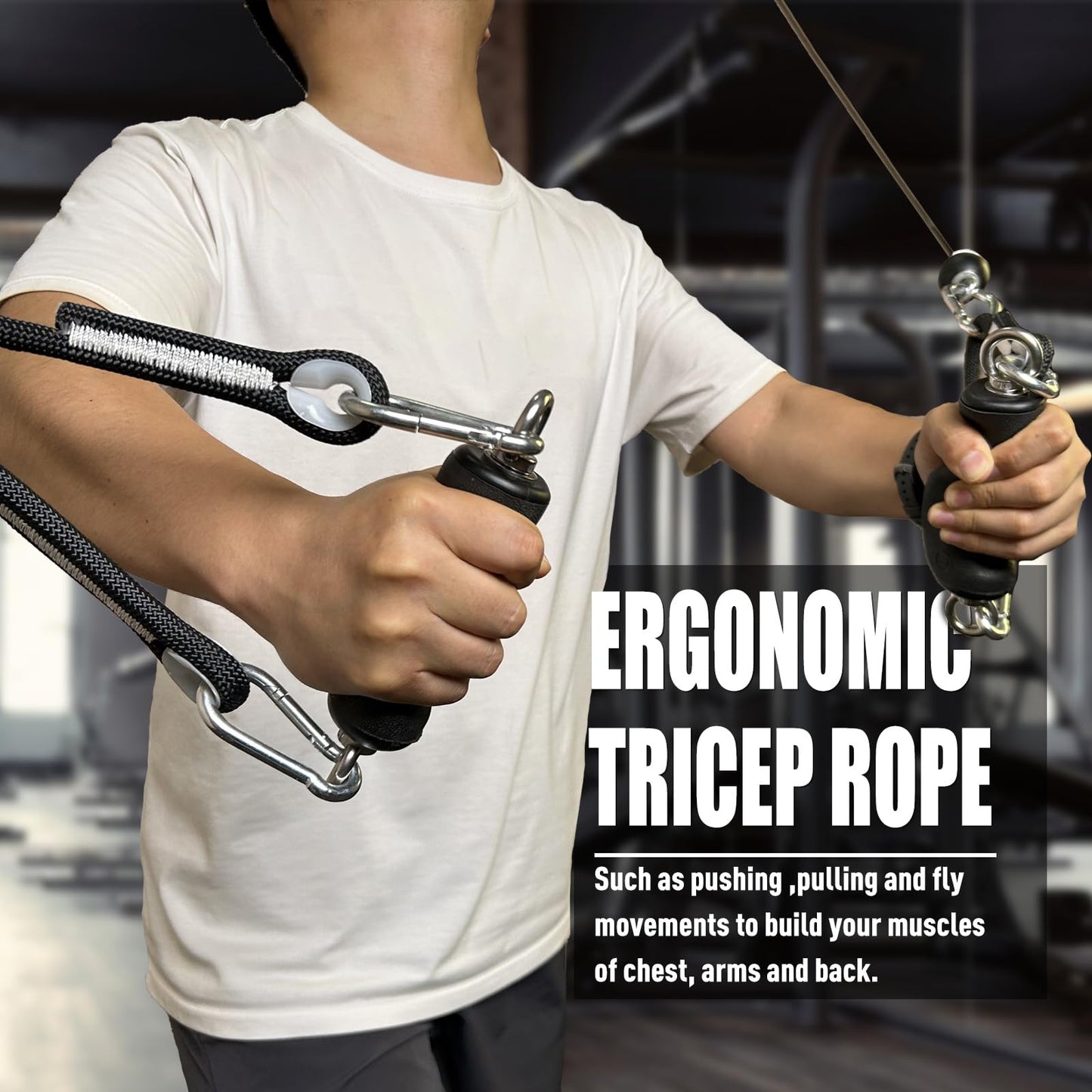 KORIKAHM Cable Machine Attachment with Upgraded Ergonomic Gym Handles, LAT Tricep Rope Pull Down Attachment,Exercise Handles for Home Gym Workout (Double Ring Handle)