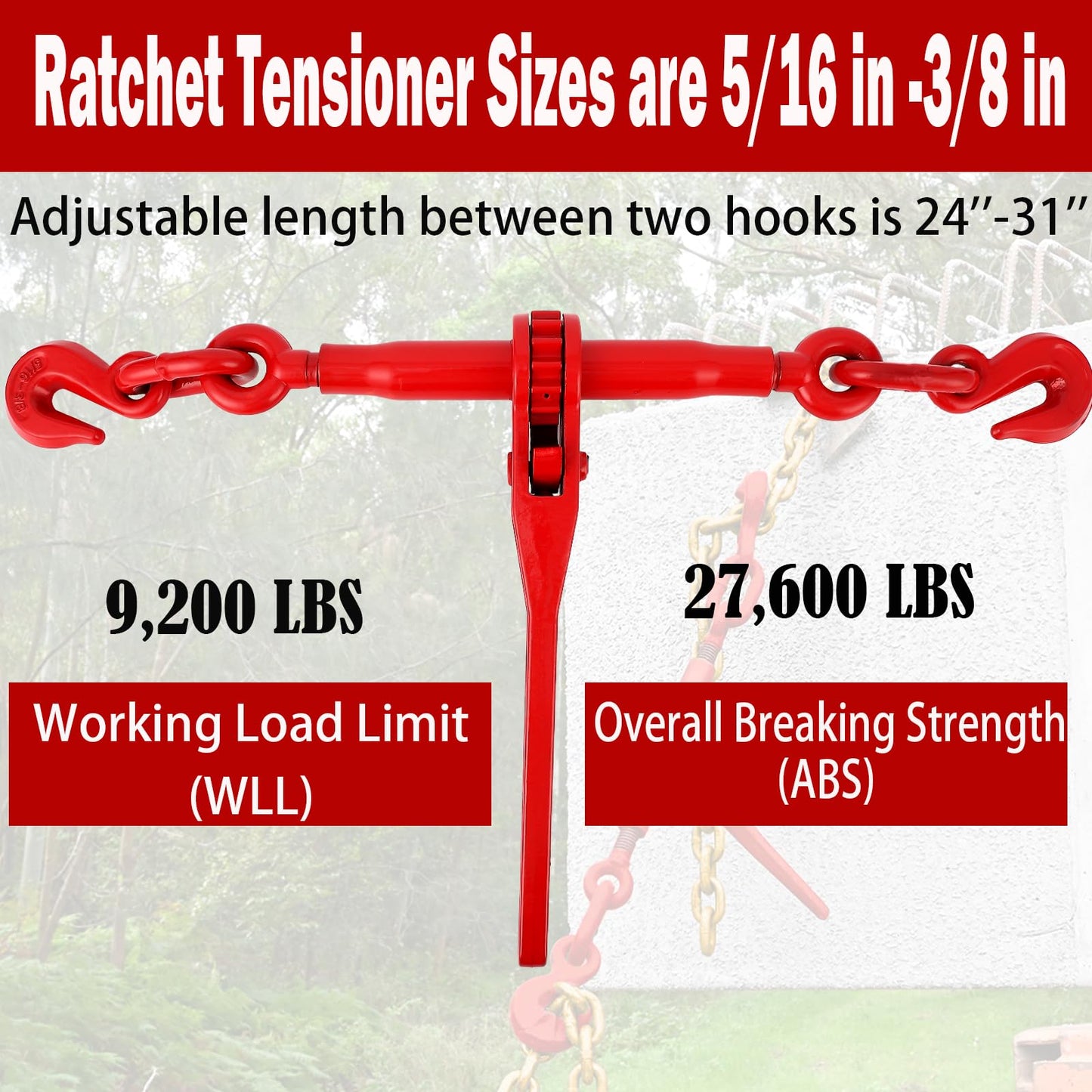 2 Pcs 5/16'' to 3/8'' Chain and Binder Kit, Ratchet Load Binder with Work Load Limit 9200 LBS, 5/16''x10 FT Grade 70 Chain with Working Load Limit 6600 LBS for Heavy Duty Cargo Flatbed Trailers