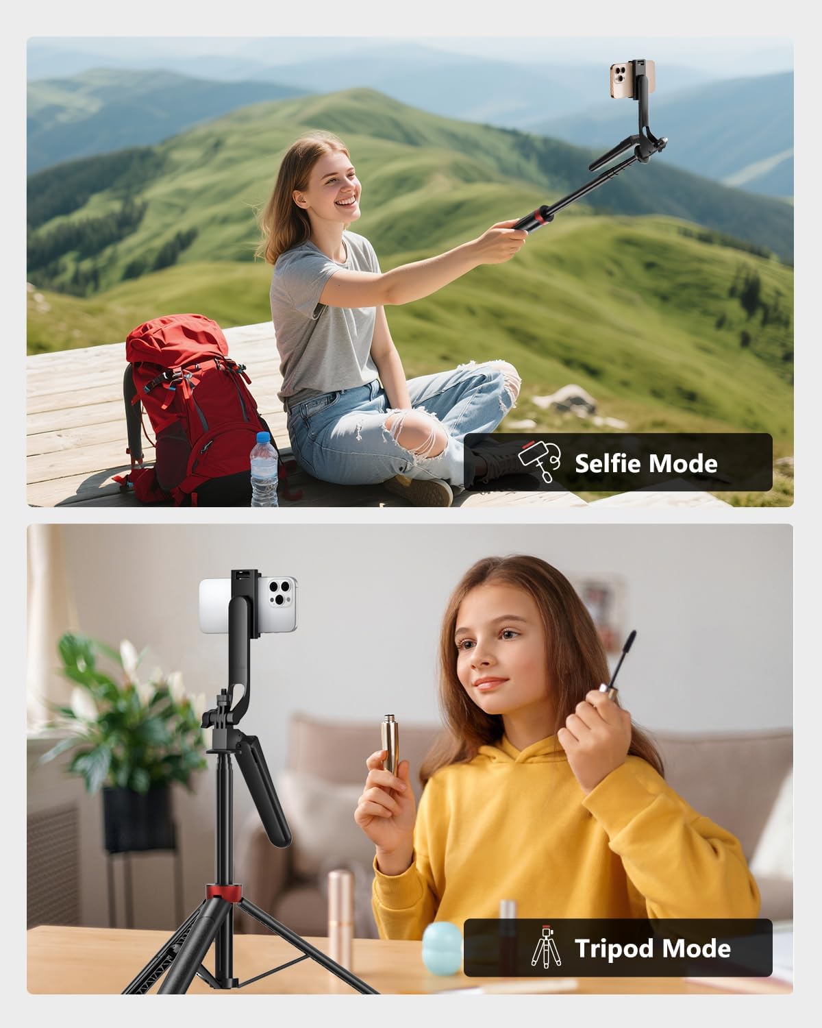 Aureday 72" Phone Tripod and Selfie Stick, Cell Phone Tripod Stand with Wireless Remote & Extendable Phone Mount