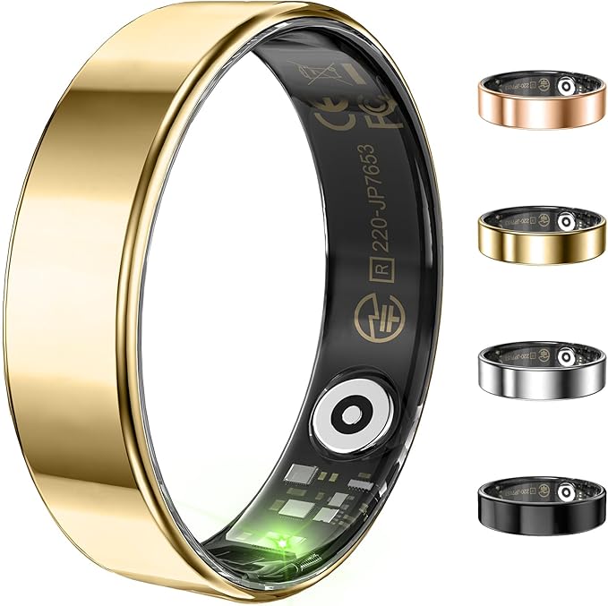 Fitness Tracker, Ultra-thin Smart Ring for Women Men,Health Activity Trackers,Fitness Ring with Sleep Tracker,Heart Rate Monitor,Step Counter,Calorie Pedometer,No Subscription,for iOS Android(Gold#11)