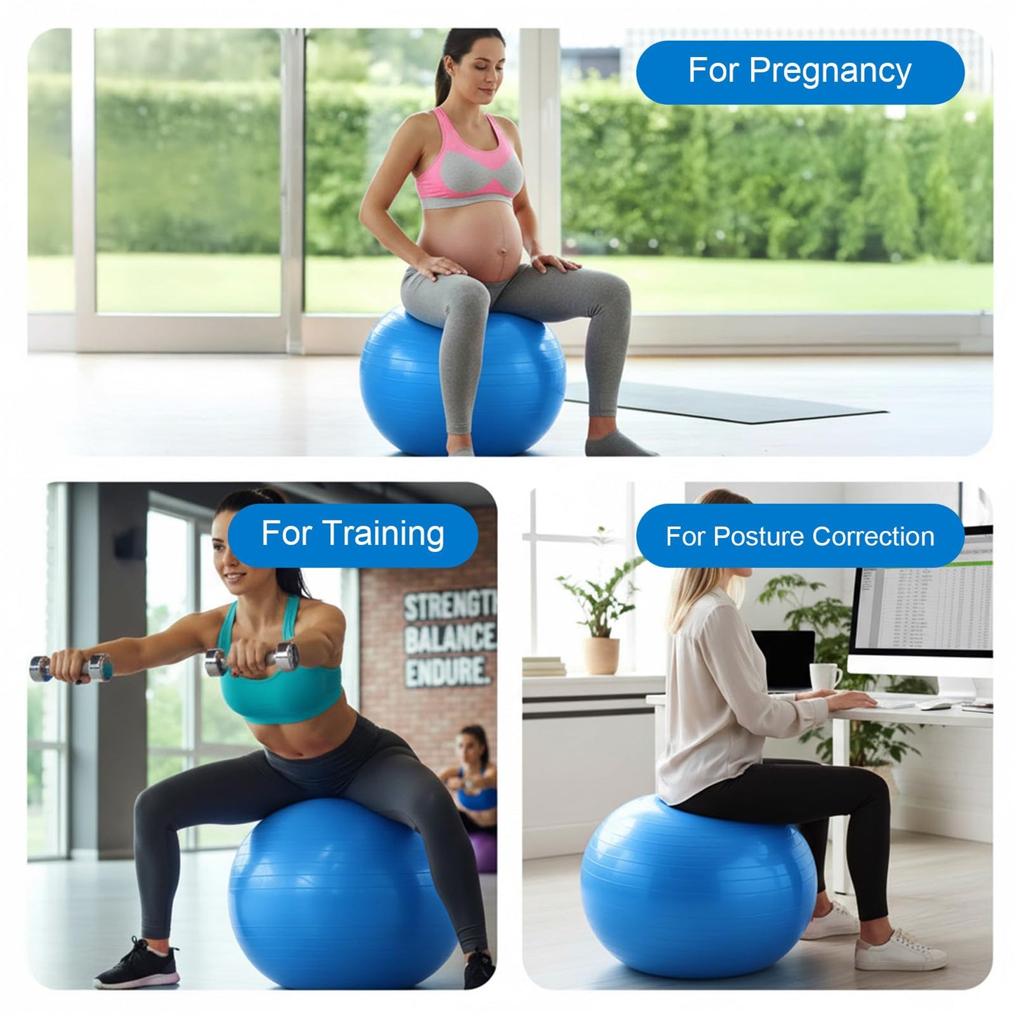 Kifmurase 2PCS Yoga Ball, 25Inch Thicked Anti-Burst Exercise Balls for Workout Stretching Stability, Non-Slip Balance Ball Equipment for Women Pilates Physical Therapy Pregnancy Labor Birthing Fitness
