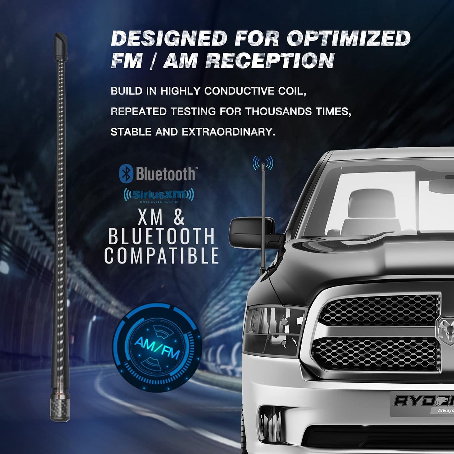 Rydonair 1500 2500 3500 1990-2026 F150 F250 F350 1990-2026, 13 inches Short Antenna Compatible with Dodge Ram & Ford