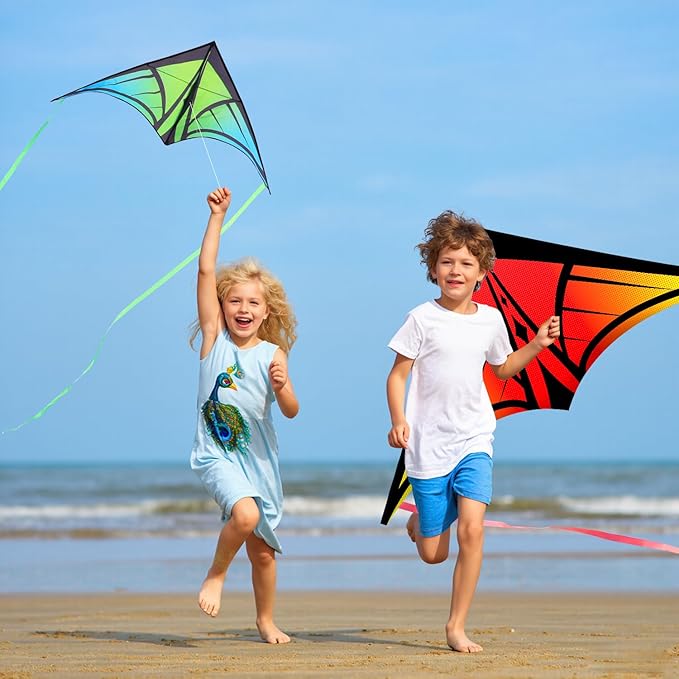 Large Delta Kite for Kids & Adults - Easy to Fly Outdoor Kites for Kids Ages 8-10, Perfect for Beach & Family Activities, Includes Line & Handle