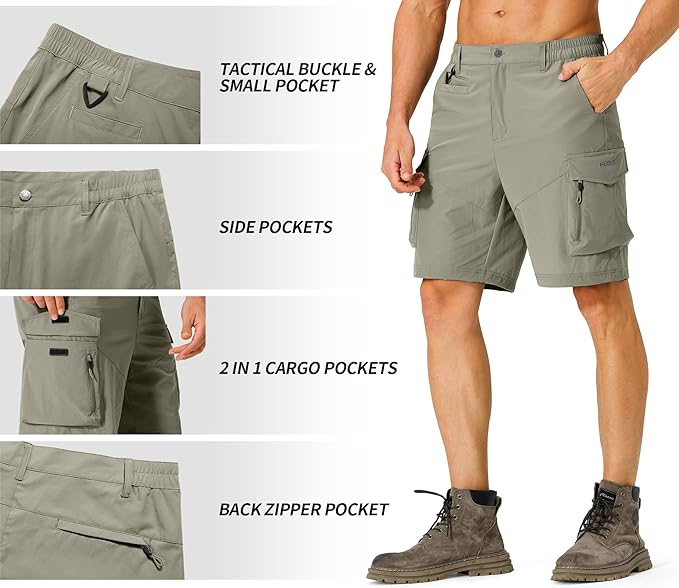 Men's Hiking Cargo Shorts Quick Dry Lightweight Travel Shorts with Multi Pockets for Fishing Camping Golf