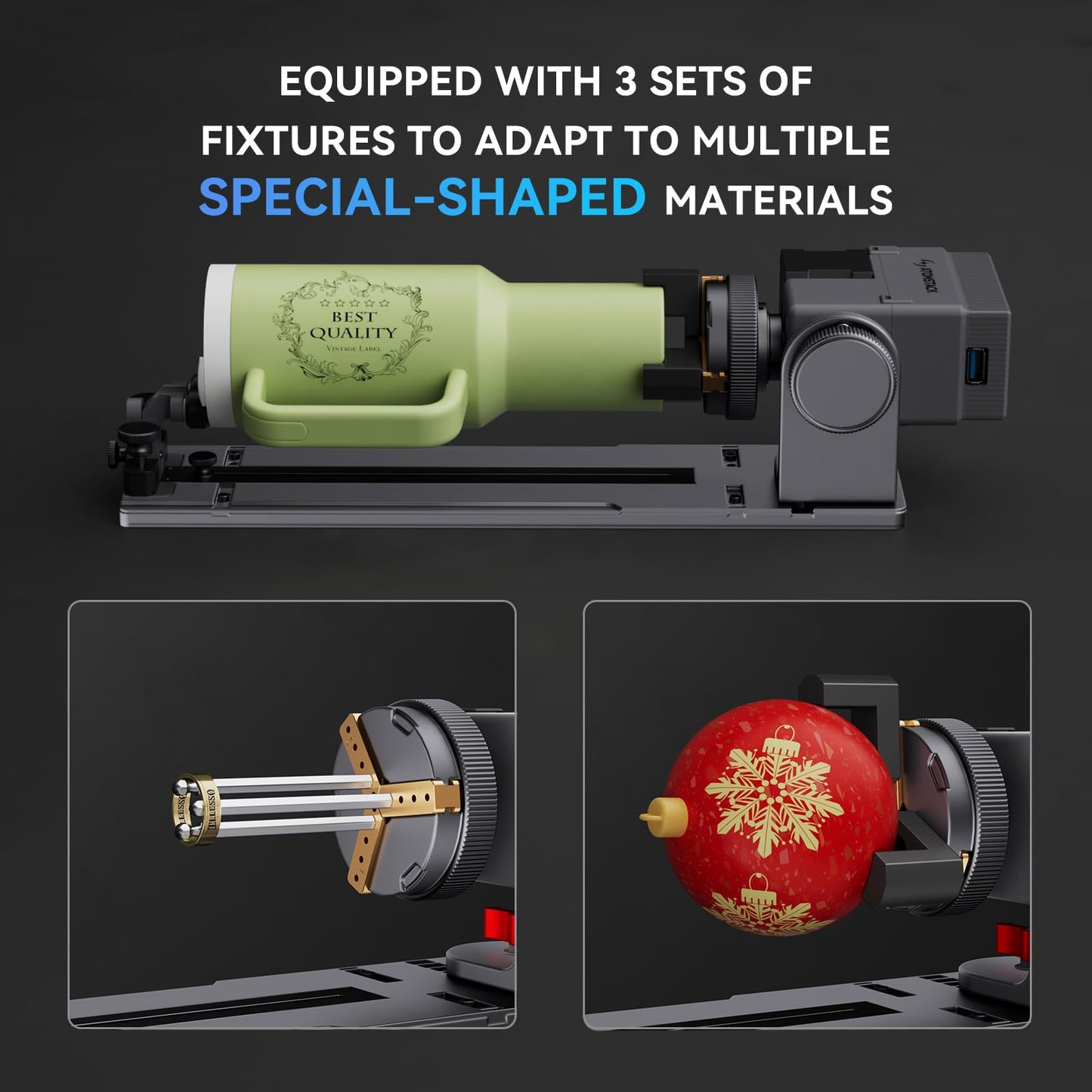 ATOMSTACK R8 Rotary Chuck Engraver Multi-Function Jaw Chuck Rotation Compatible with Engraver Y-axis Rotary Roller for Irregular Items Spherical & Cylindrical Objects