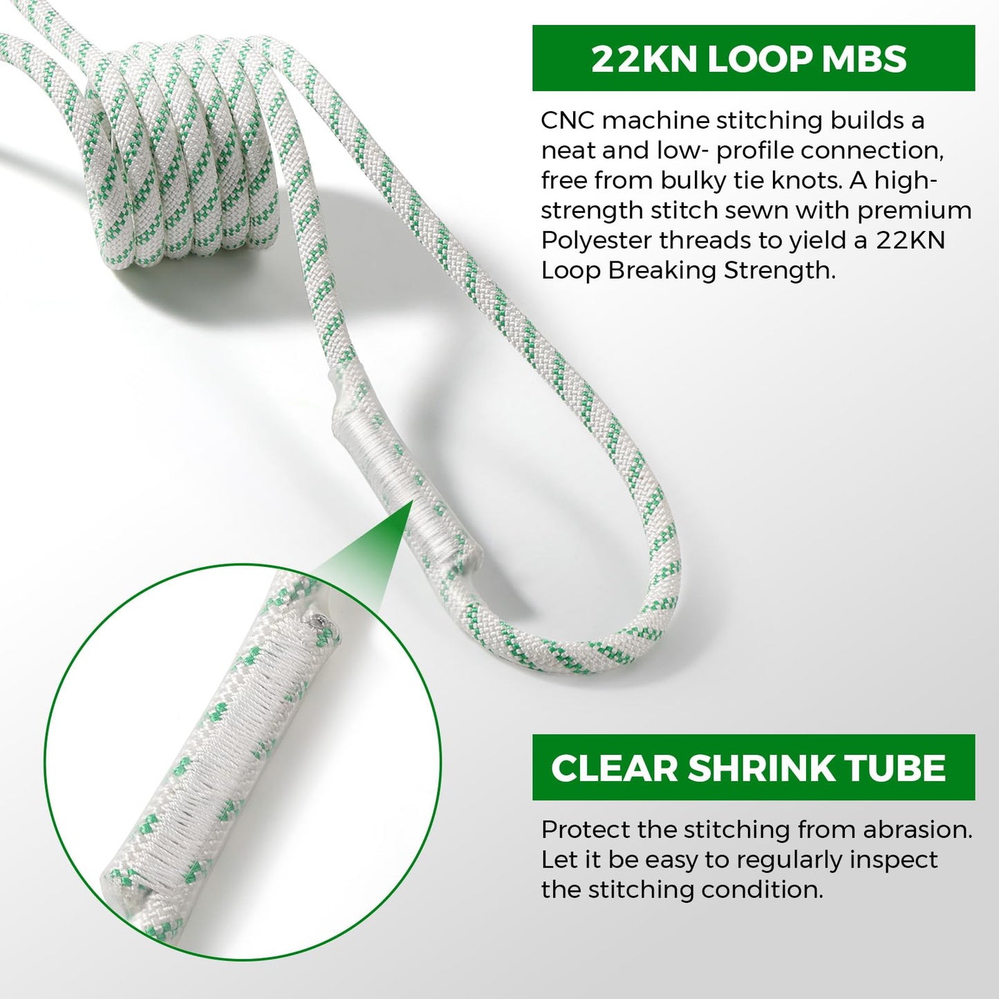10mm Nylon Prusik Cord, Pre-Sewn 47in(120cm) Prusik Loop, 22KN / 4950lbs MBS High Strength Friction Cord for Rock Climbing, Arborist Tree Work, Rescue, Rappelling and Aerial Operations