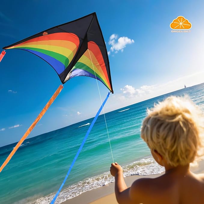 ORGCLDKT-Rainbow Cruiser Delta Kite, Kites for Kids Ages 8-12,4-8,Boys,Girls,Kites for Adults,Beach,Beginners,Giant.1Pc or 3Pcs Pack. Easy to Fly.