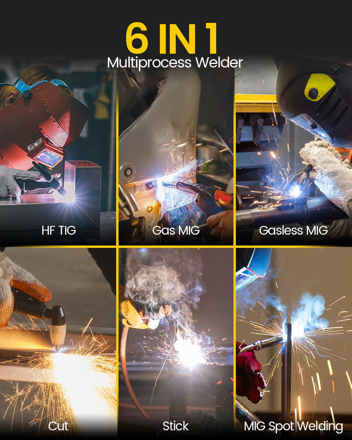 H HZXVOGEN 200A Plasma Cutter Welder Combo, 7 In 1 Gas MIG/Gasless Flux Core MIG/Pulse MIG/HF TIG/Stick/Cut/Spot, 110/220V Aluminum Welding Machine Multiprocess Welder with Synergic/Man Mode