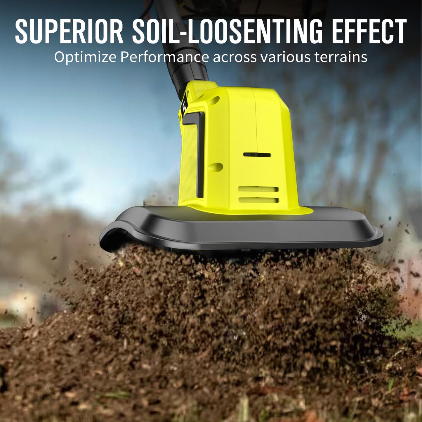 Cordless Tiller Cultivator with 2 x 2.0AH Batteries(120Minutes Use) &1.5A Fast Charger, 540RPM Powerful Battery Powered Garden Tiller Electric Rototiller with 10In Tilling Width & 7In Depth
