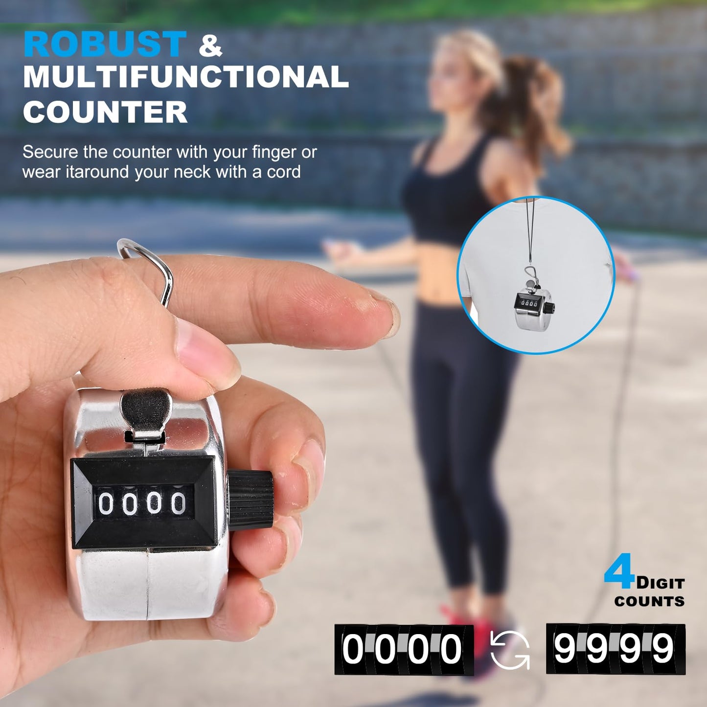 4 Pack Clicker Counter, Metal Handy Tally Counter, 4-Digit Mechanical Palm Clicker Counter, Portable Handheld Pitch Tally Counter for Knitting, Coaching, Golf, Lap, Fishing & Sports Lap Counting