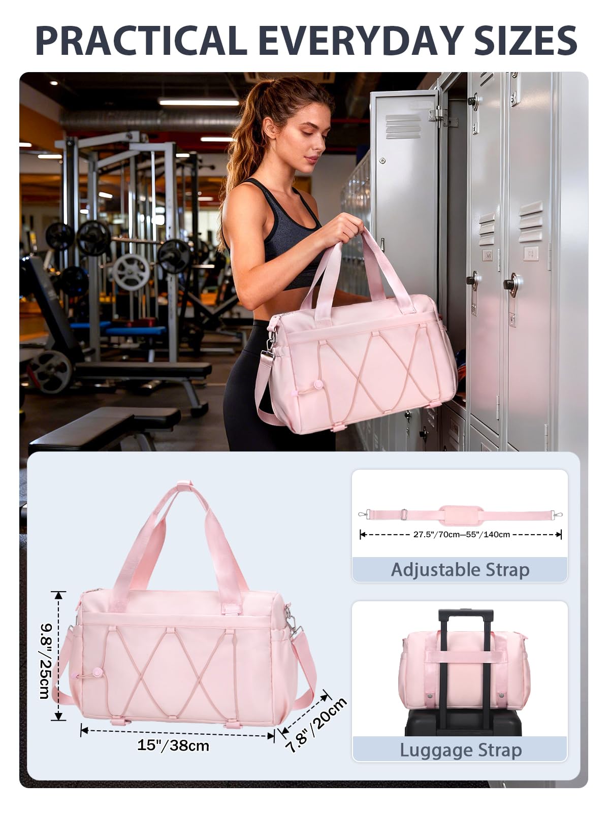 Small Gym Bag for Women with Yoga Mat Holder and Wet Compartment, Mini Gym Duffle Bag Yoga Bag with Water Bottle Pocket for Workout Travel, Pink