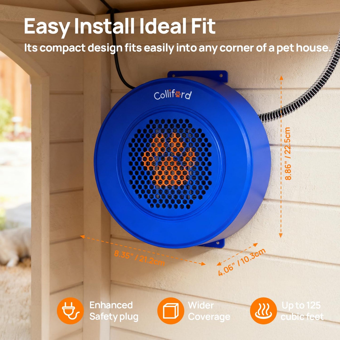 500W Dog House Heater with Thermostat, 24H Timer & Smart 40-115°F Adjustable Pet House Heater, 9.8FT Chew-Proof Cord, Kennel Heaters, Chicken Coop Heaters, Cat & Outdoor Animals