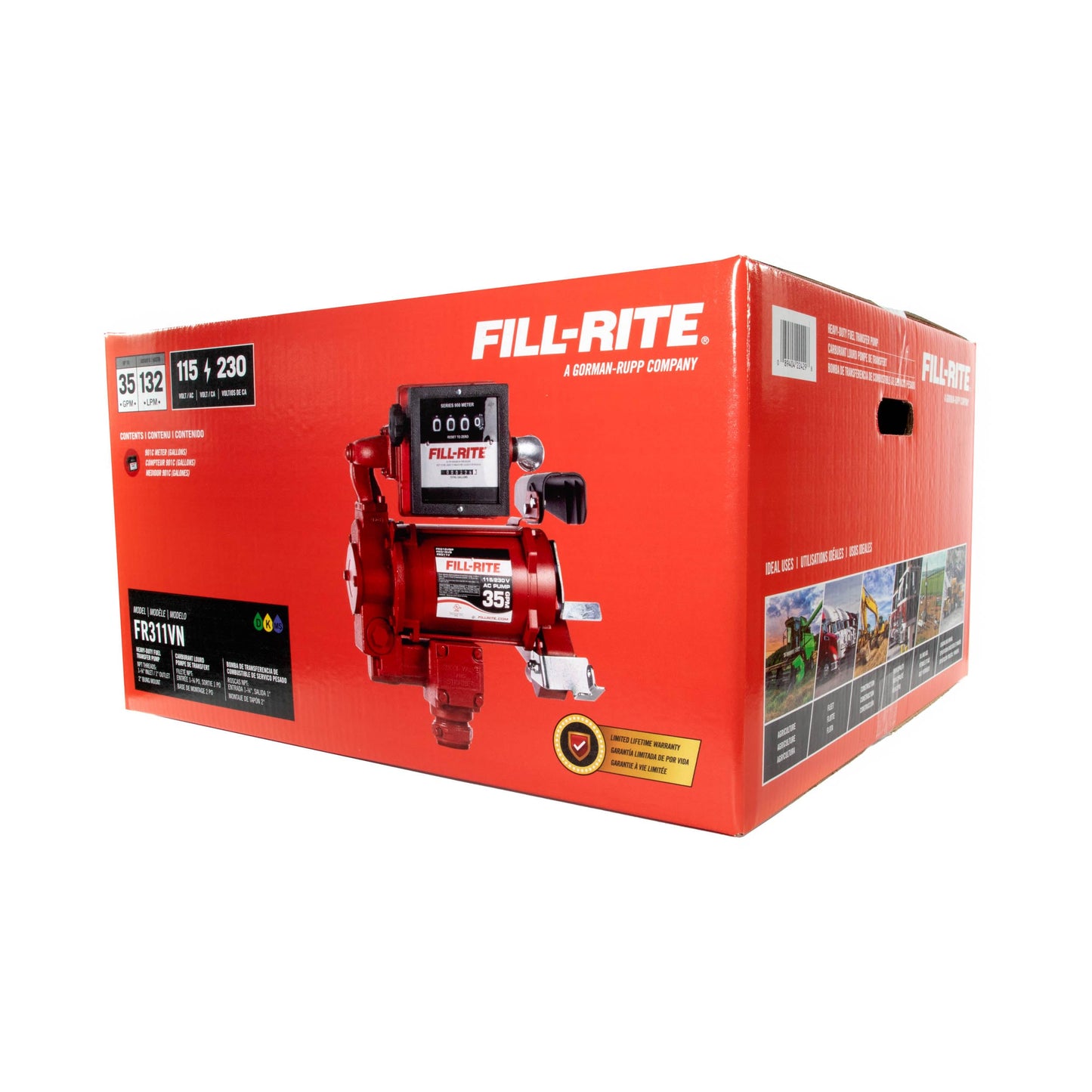 Fill-Rite FR311VN 115V/230V 35 GPM Fuel Transfer Pump with Mechanical Meter (Gallons) - Heavy-Duty Electric Pump with High Flow Rate and Durable Construction