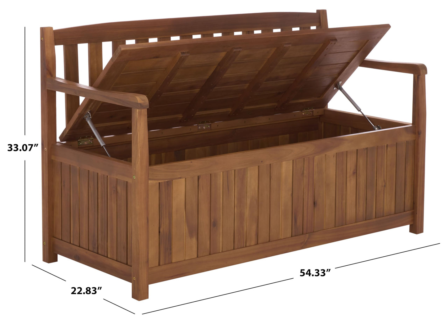 SAFAVIEH Outdoor - Kelter Storage Bench - Natural Acacia Wood - Slatted Back & Lift-Top Storage Design - Ideal for Patio, Deck, Porch, Garden, Entryway & Mudroom, 54.3"W x 22.8"D x 33.1"H (PAT6813A)