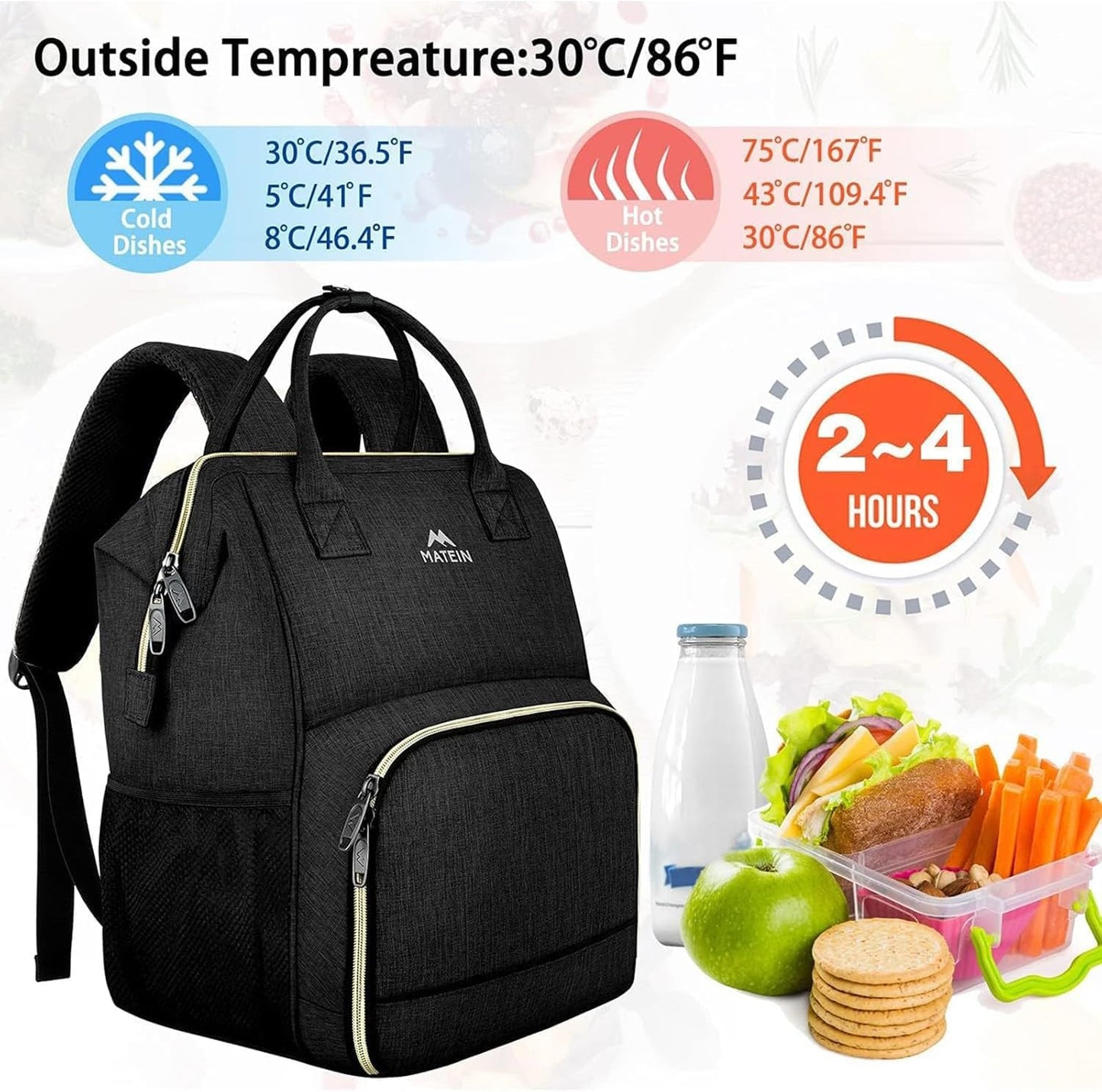 Backpack Backpack 15.6 Inch Commuter MATEIN Lunch for Women, Insulated Cooler Lunch Bag for Men, Leakproof Laptop
