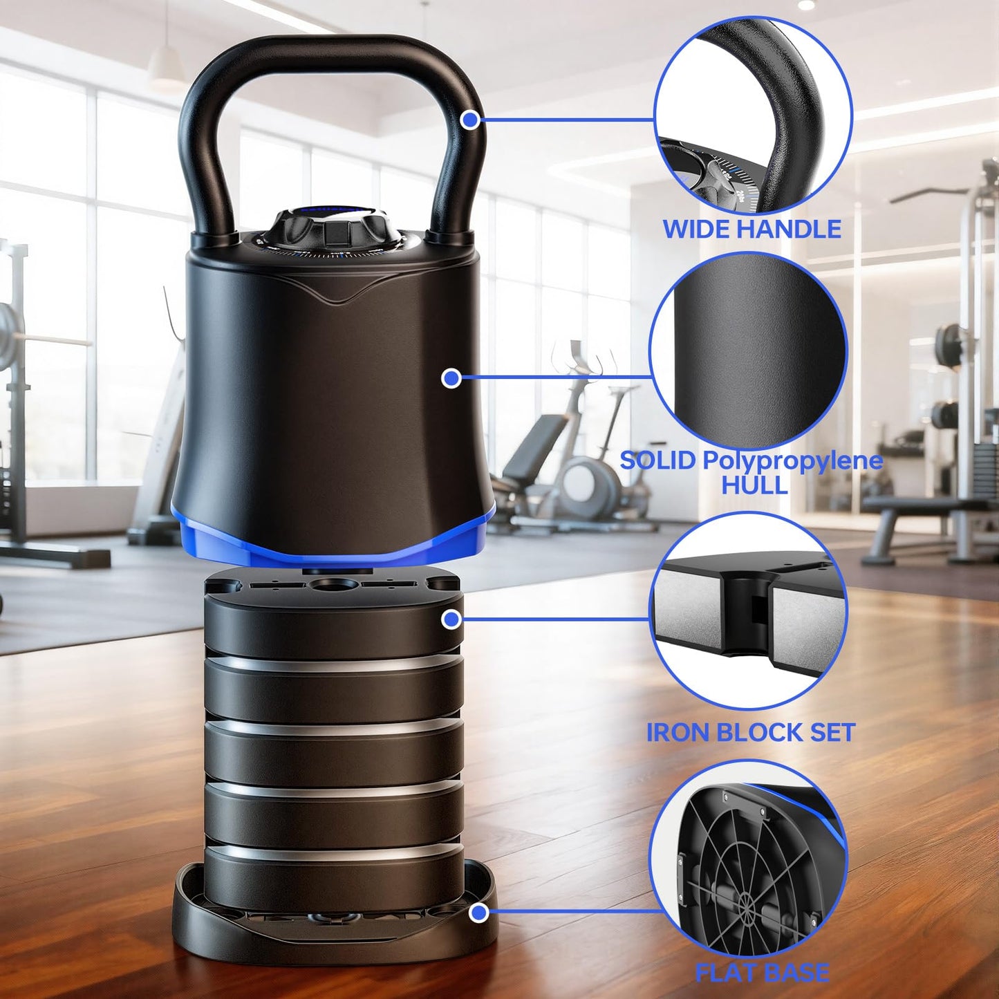 FitNexus Adjustable Kettlebell，6-in-1 Quick Change Adjustable Kettlebell Set (6.5-40 LBS) for Home Gym - Space-Saving Design with Scratch-Resistant Rubber Base to Protect Floors, Two-Way Rotating Handle for Full Body Workouts