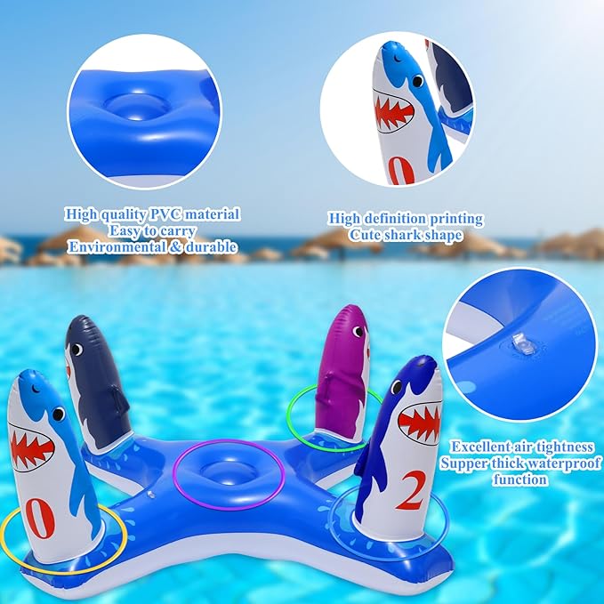 Voiiake Pool Floats Toys Games Set, Inflatable Cross Ring Toss Game Toy with 6pcs Rings for Kids Adults Family, Swimming Pool Water Game