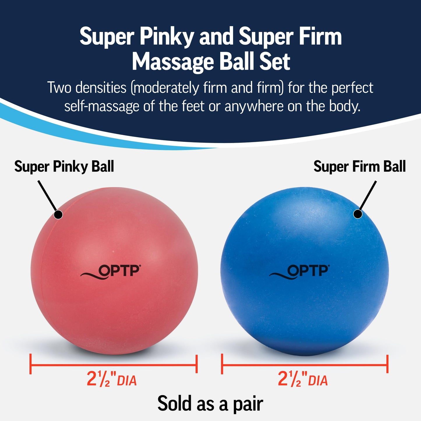 OPTP Massage Ball Set – Moderate and Firm Density Therapy Ball Set – Deep Tissue Massage Balls for Plantar Fasciitis, Sore Muscle Relief — Super Pinky Ball and Super Firm Ball