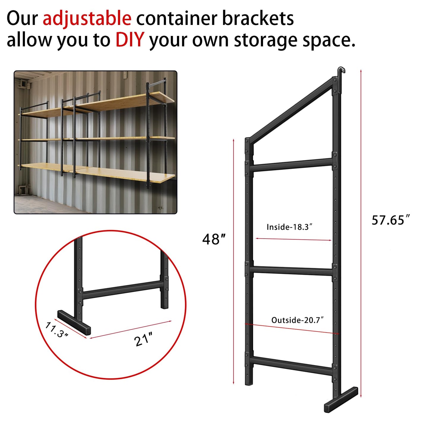 4 Pack Heavy-Duty Shipping Container Shelves with 57"(H) X 18"(W), DIY Adjustable 3-Tier Shipping Container Shelving Brackets, Shipping Container Accessories Universal
