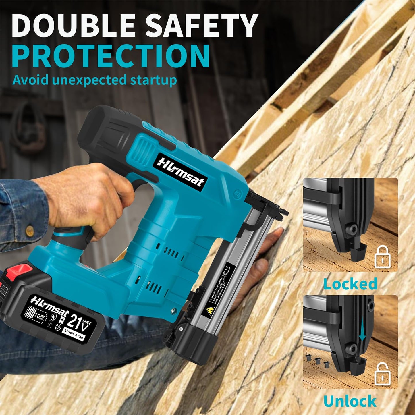 Hlrmsat 18 Gauge Brad Nailer Cordless,2-In-1 Brushless Nail Gun And Staple Gun with 2×4.0Ah Battery,Electric Pistola De Clavos De Bateria with 1200Pcs Nails for Woodworking,Home Improvement DIY