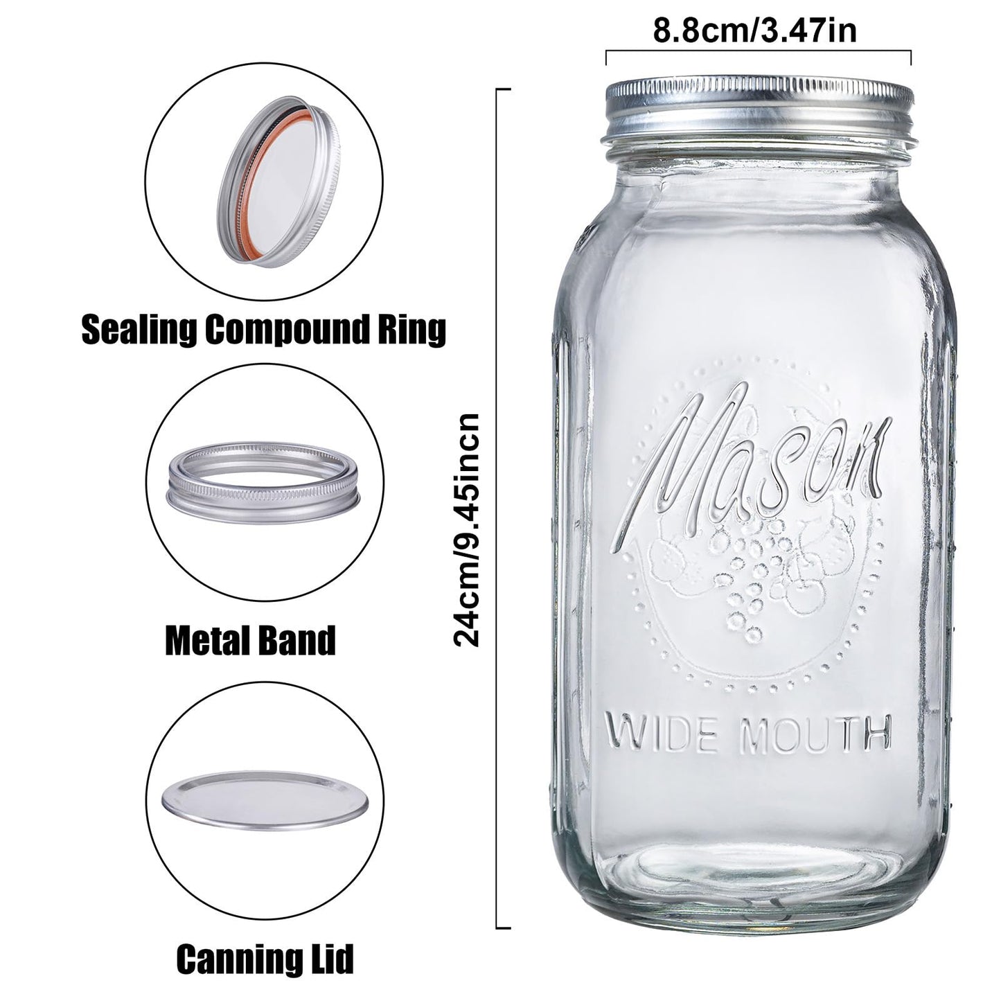 WELLIFE 3 Pack 64oz Wide Mouth Mason Jars,Half Gallon Mason Jar for Pickling, Canning, Fermenting and Food Storage, Microwave & Dishwasher Safe