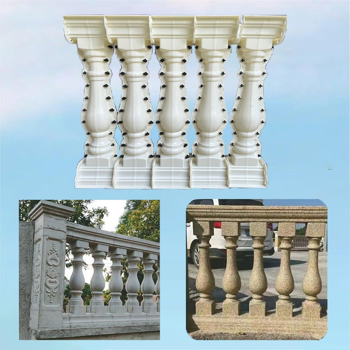 5 PCS Per Meter 37.4inches High ABS Balcony Concrete Molds，Balustrade Molds Terrace Casting Decorative handrail vase Column Concrete Fence Form
