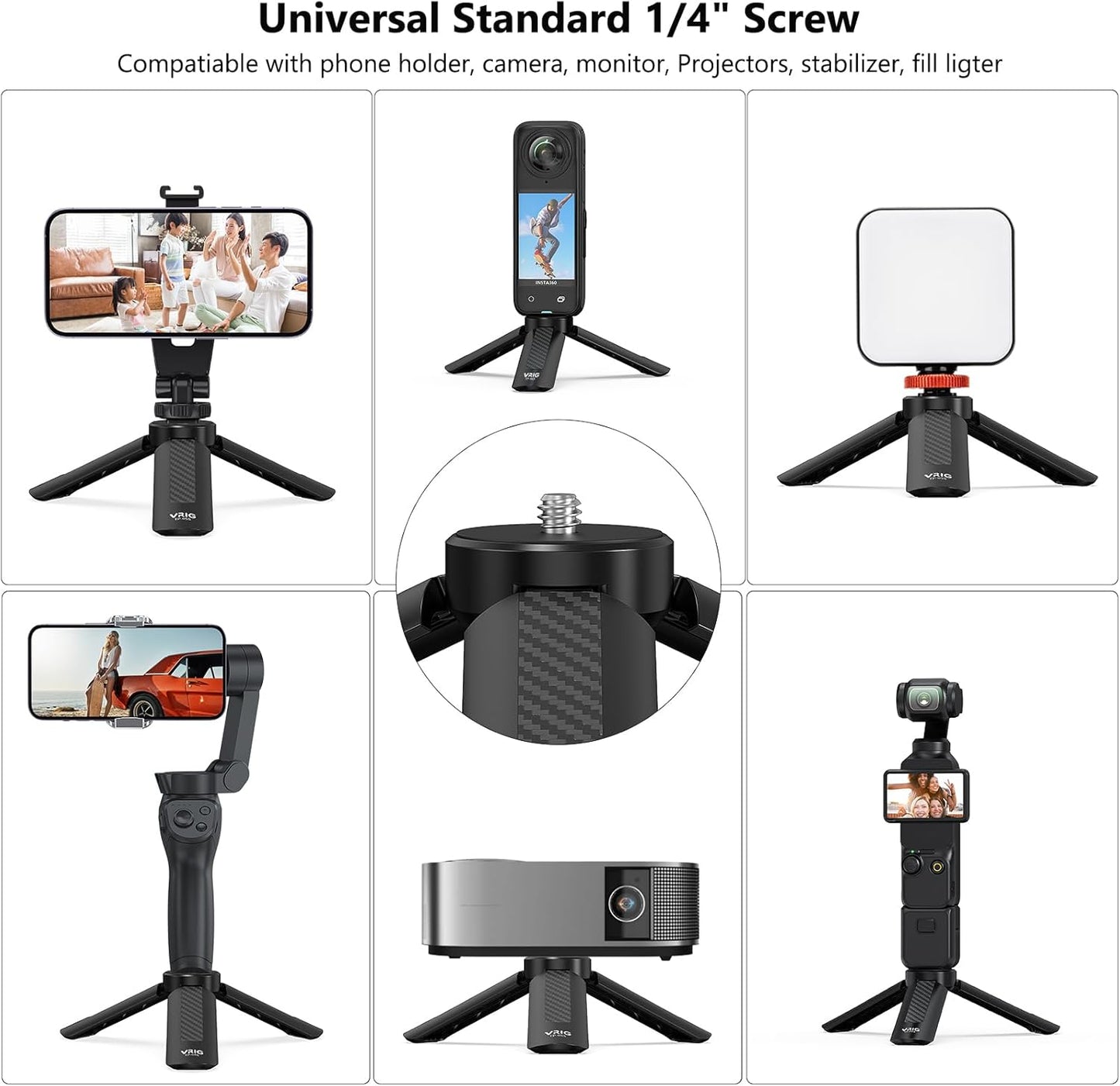 VRIG 1/4" 3/ 4 Mini Tripod with Screw, Desktop Tabletop Stand Compact Tripod for Gimbal Handle Grip Stabilizer, Camera