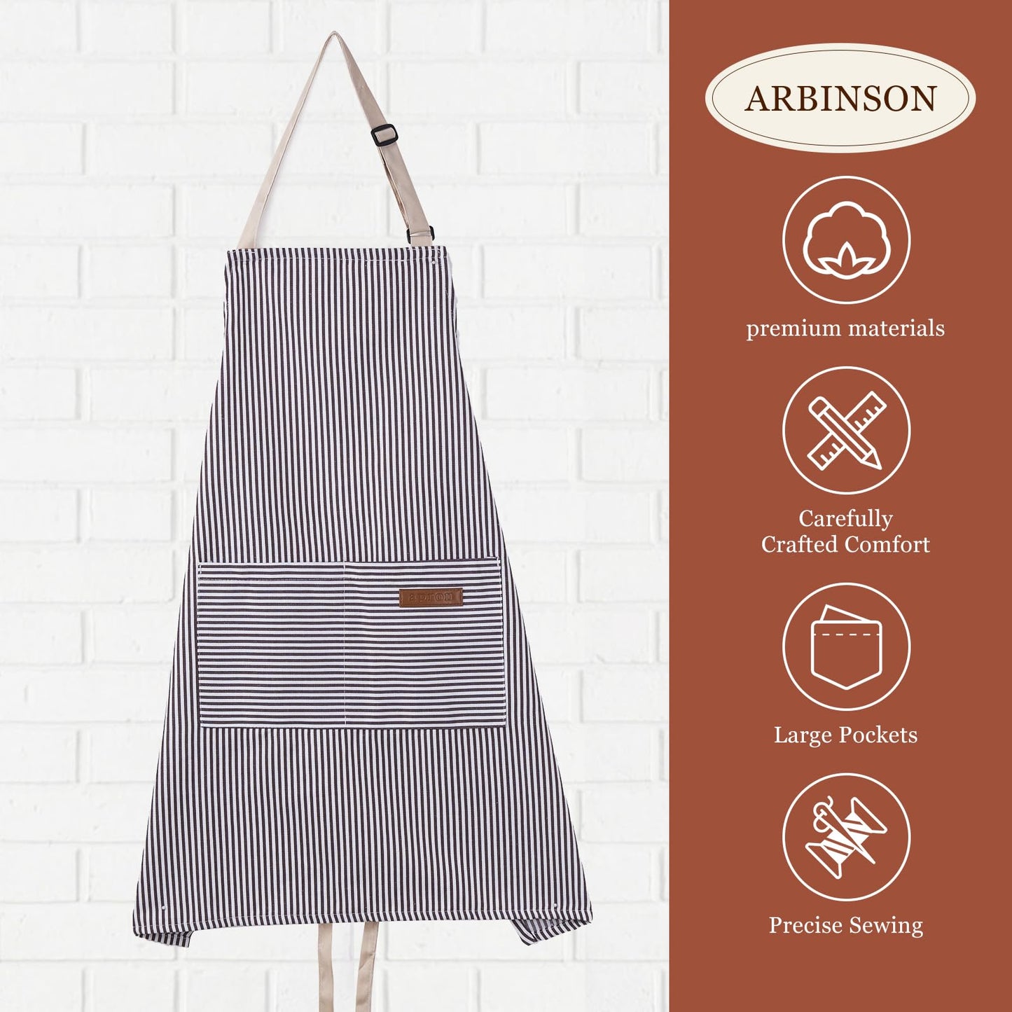 ARBINSON 2 Pack Cooking Aprons Adjustable Bib Apron for Women with 2 Pockets, Kitchen Restaurant Men Chefs Aprons (Pink/Beige Stripes)