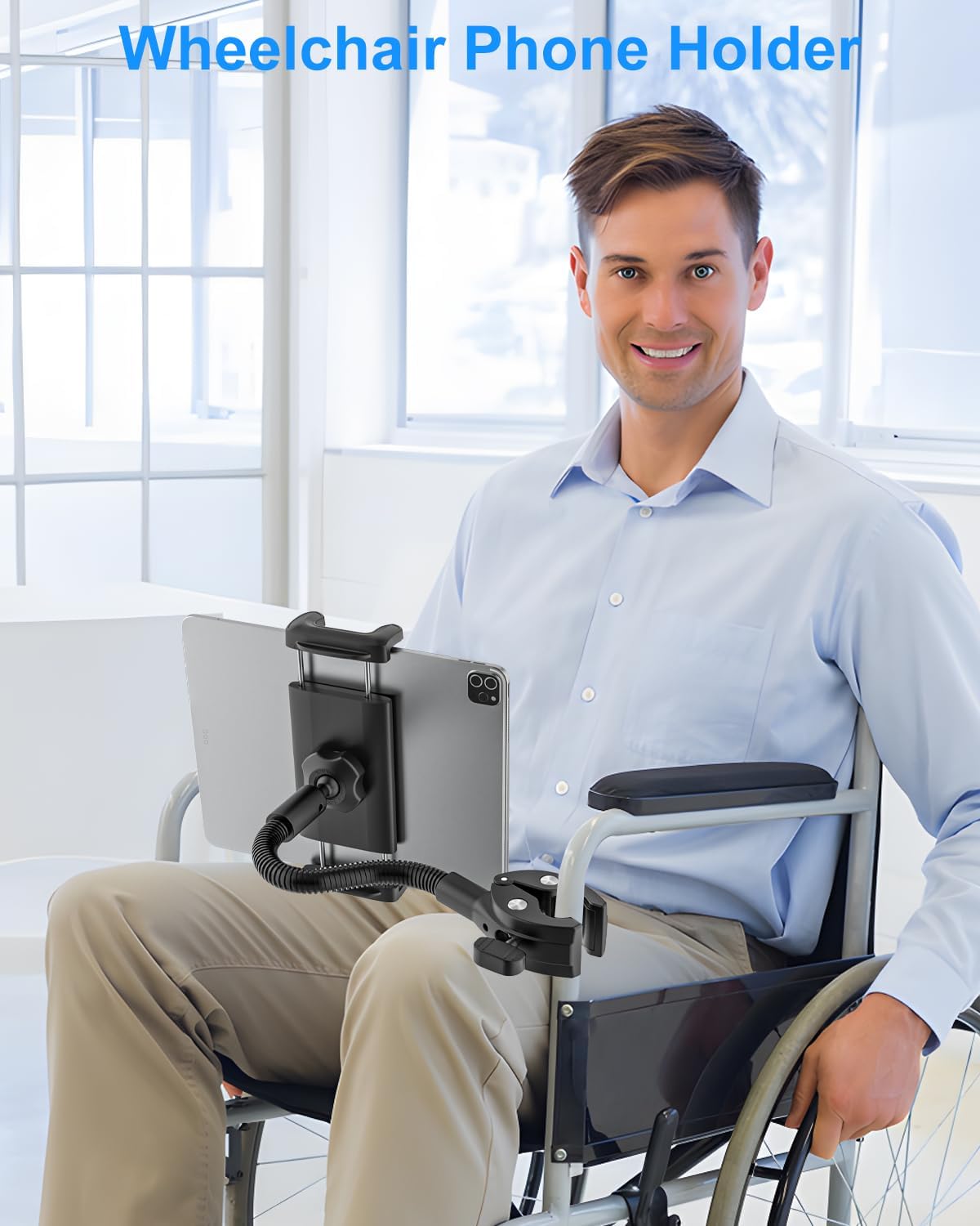 Kolasels 4.7-12.9" Spin Bike Tablet Holder, Gooseneck Tablet Holder for Wheelchair, Stroller, Indoor Cycling, Gym