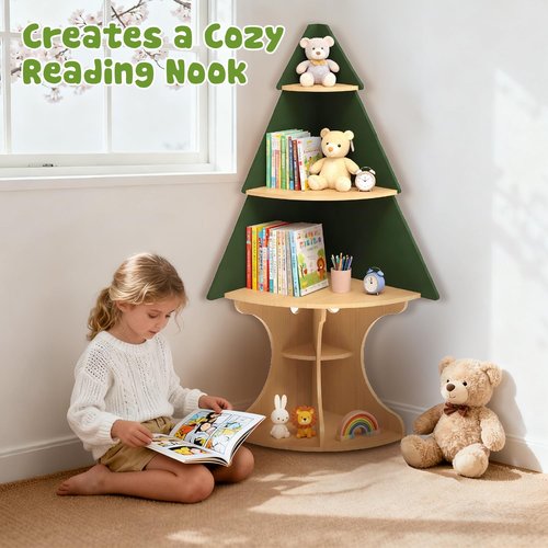 LAKNUAL Bookshelf for Kids, Children Tree-Bookshelf, Space-Saving Montessori Toddler Corner Bookcase for Nursery, Kindergarten, Kids Rooms