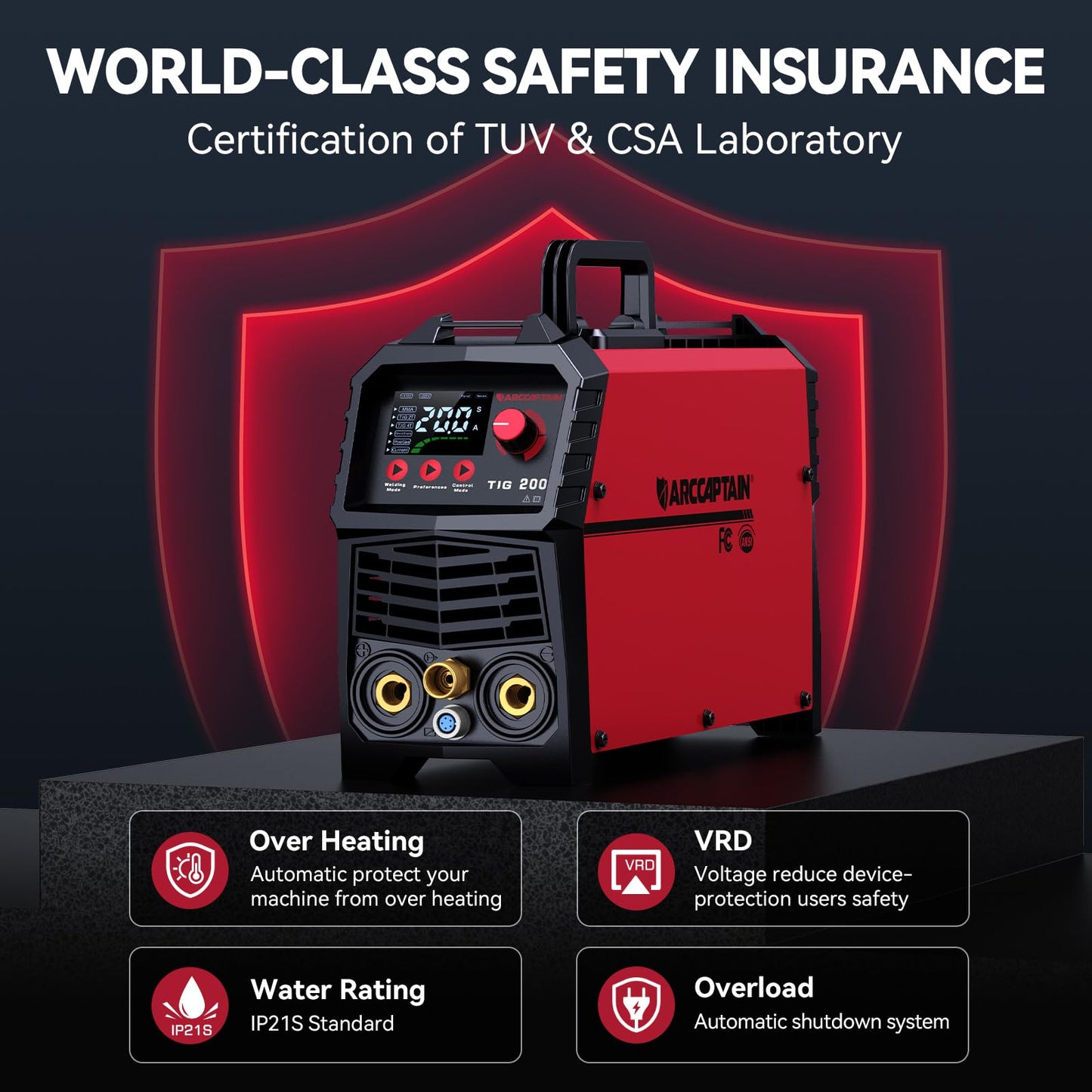 ARCCAPTAIN TIG Welder 200A, High Frequency 110v/220v Dual Voltage TIG/Stick/Arc 2 in 1 Welder LED Digital Display Welding Machine with 2T/4T Function and Tungsten Electrode
