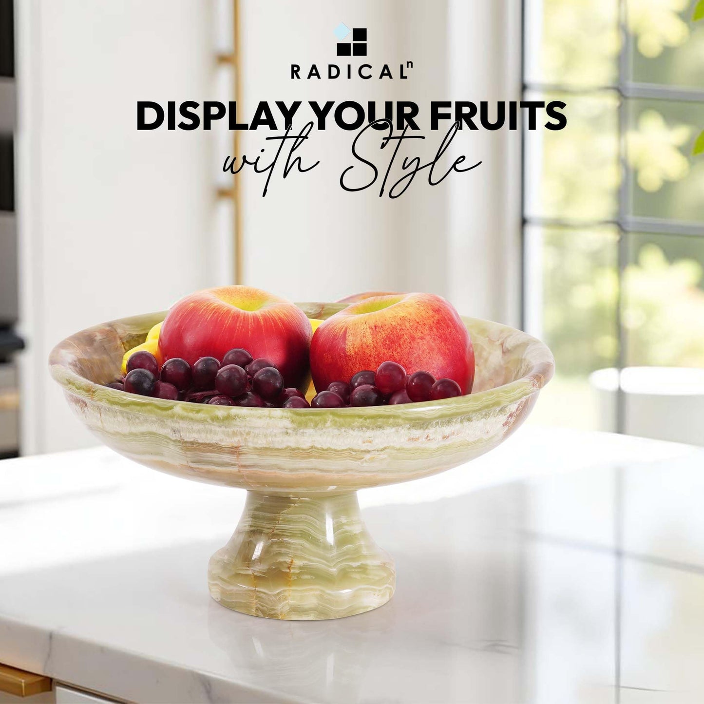 Radicaln Marble Fruit Bowl 10" Inches Green Handmade Key Bowl For Dining Table Centerpiece Décor, Ideal Candy Dish, Serving and Decorative Bowl, Modern Fruit Bowl For Kitchen Countertop