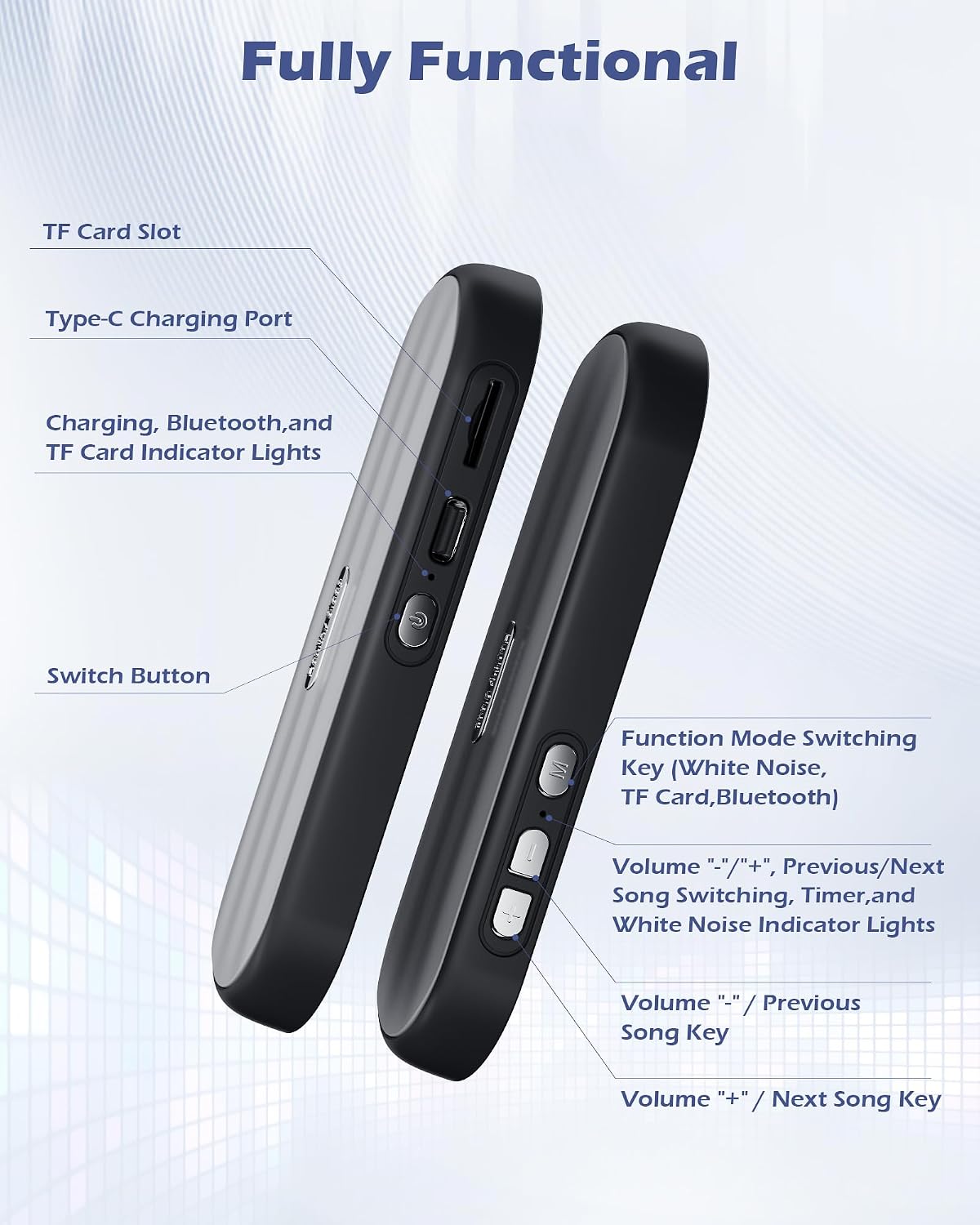 20-Hour Under Pillow Bluetooth Speaker for Sleep: Private Bone Conduction Portable Speaker with White Noise - Battery