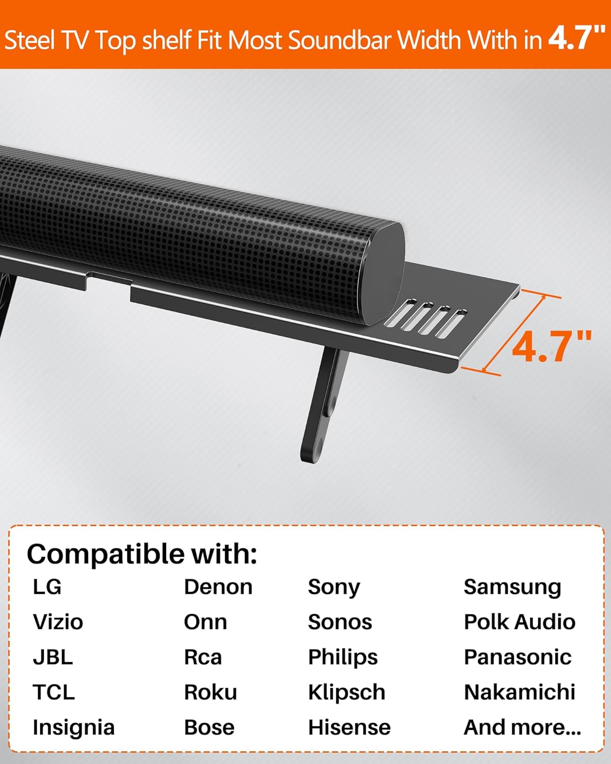 CUISIBOT 15 Lbs, 33.8x4.7inch Soundbar Mount, No Drilling Steel TV Top Shelf Fits Most of Sound Bars Up to Universal