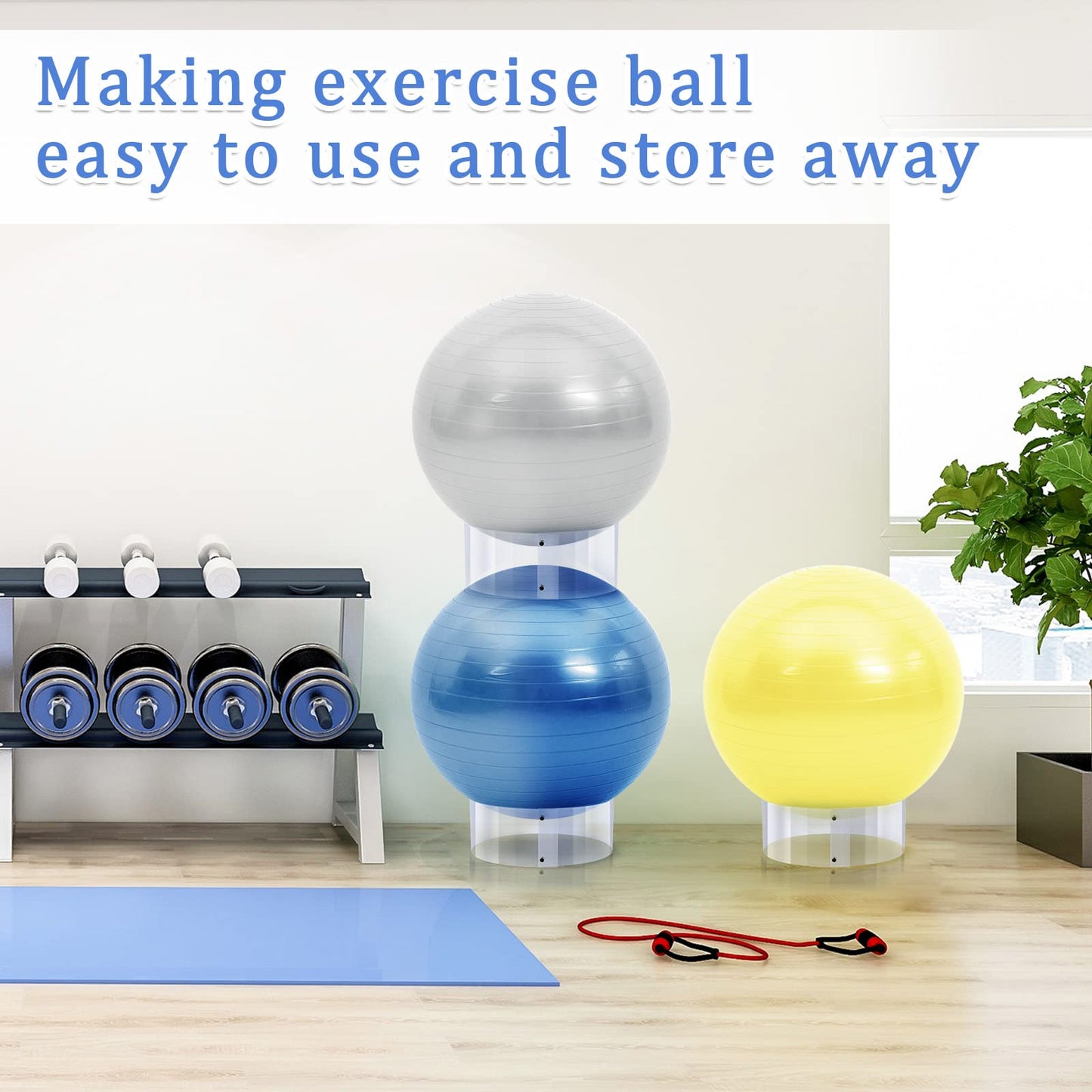 Hoteam 6 Pcs Exercise Ball Holder Yoga Exercise Stand Stability Storage Stackers Clear Plastic Holder for Different Size Stability Yoga Balls Storage Display